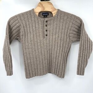 Patagonia Henley Sweater Womens Medium Taupe 100% Wool Ribbed Knit Pullover